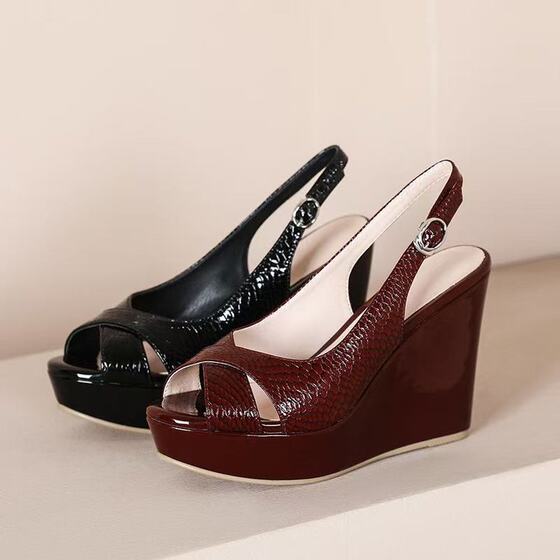 Wedge Heel Platform plus size High Heel Sandals Women's 2025 Summer Cross-border New Arrival One-character Peep Toe Roman Sandals