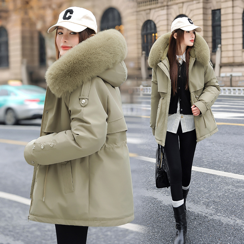 2025 nuevo abrigo de invierno para mujeres, chaqueta de algodón de cuello grande coreano, chaqueta de algodón de cintura corta para estudiantes