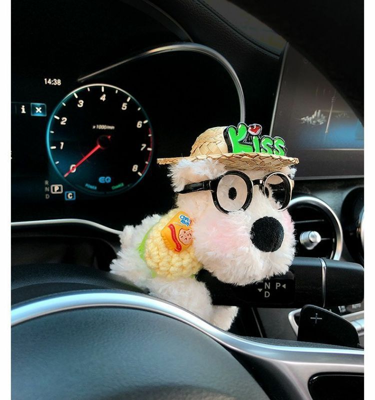 Popular West Highland Cute Car Plush Toy Car Doll Wiper Steering Light Car Interior Decoration for Women