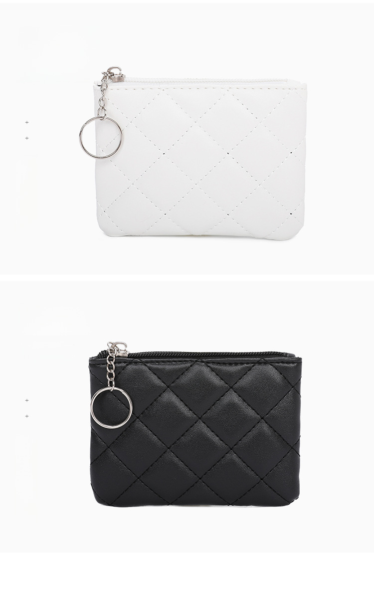 Coin Purse Women's 2022 Diamond Embroidered PU Short Mini Zipper Small Purse Solid Color Coin Card Storage Bag_voghion.com