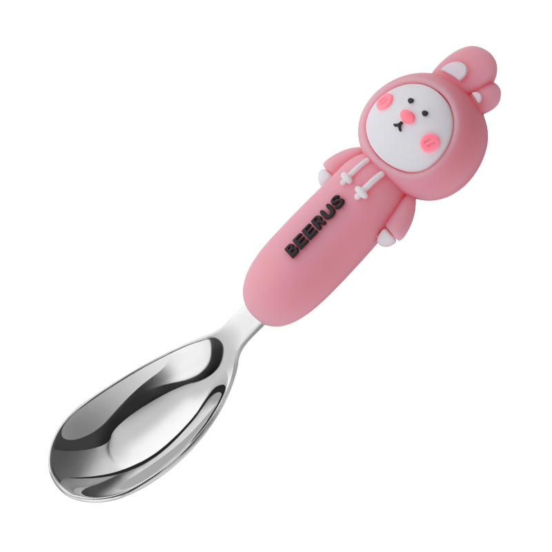 316L cucharas de dibujos animados de acero inoxidable cucharas de bebés para comer cucharas de dibujos animados cucharas de cubierta a prueba de quemaduras