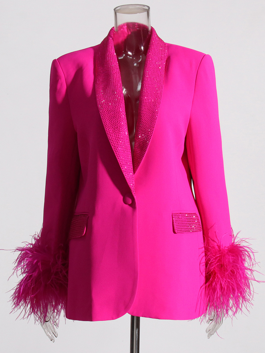 Saco Blazer Estilo Elegante para Mujer de Poliéster con Pedrería para Eventos