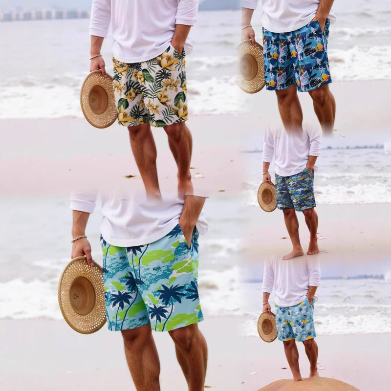 Foreign Trade Men's Beach Pants Summer Large Pants Quick-drying Loose Five-point Pants Thin Underwater Men's Outer Wearing Flower Shorts