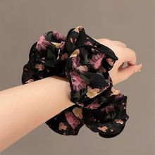 新款法式复古碎花雪纺大肠发圈百搭发绳优雅头绳头花丸子头发饰品