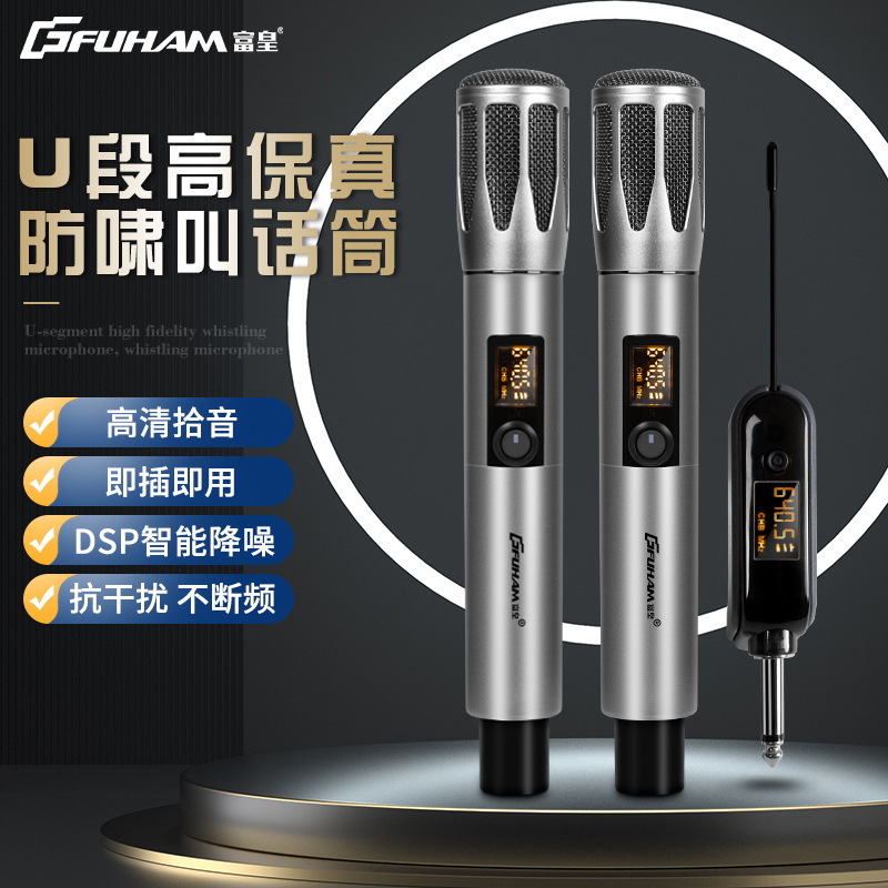 Wireless Microphone Universal Microphone One-to-two Home KTV Special KaraOKe Anti-sharling U-section Metal Professional Microphone