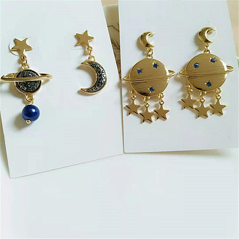 the republic of korea fashion Earrings S925 Silver needle have more cash than can be accounted for Asymmetry Earrings star star Earrings Moon star Ear Studs