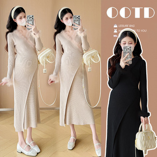 Real Shot Fashion Small Maternity Dress Slim Fit Slimming Pregnant Women's Dress All-match Base Pregnant Women's dress