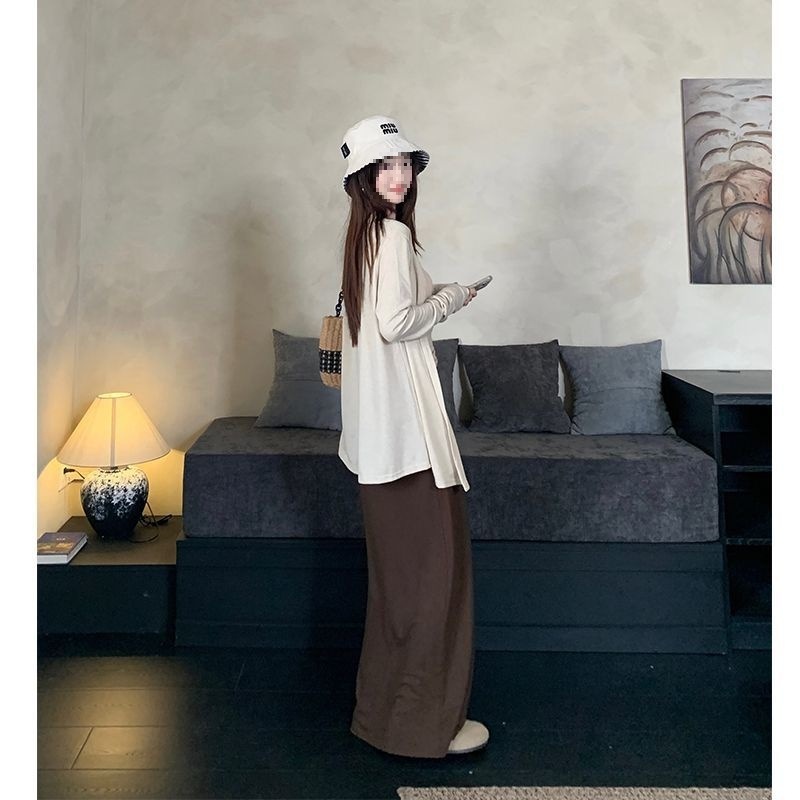 复古松弛长袖开衫内搭背心慵懒休闲半身裙秋季新款时尚套装女爆款|undefined
