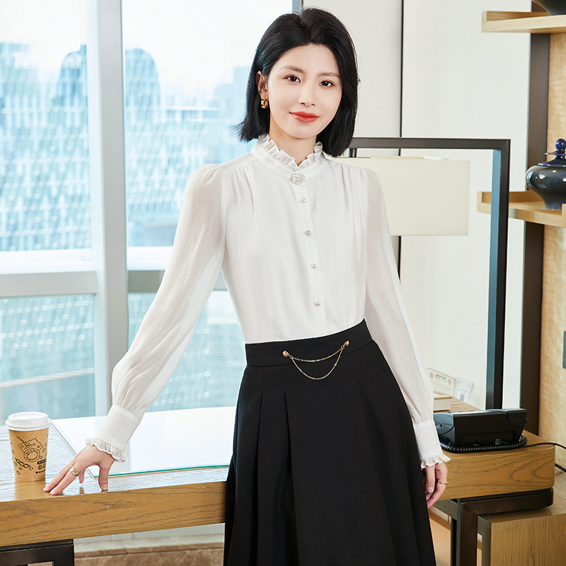 New Professional Long Sleeve Shirt Women's Elegant Commuter Loose Draped Fashion Lace Collar Shirt Base Work Clothes