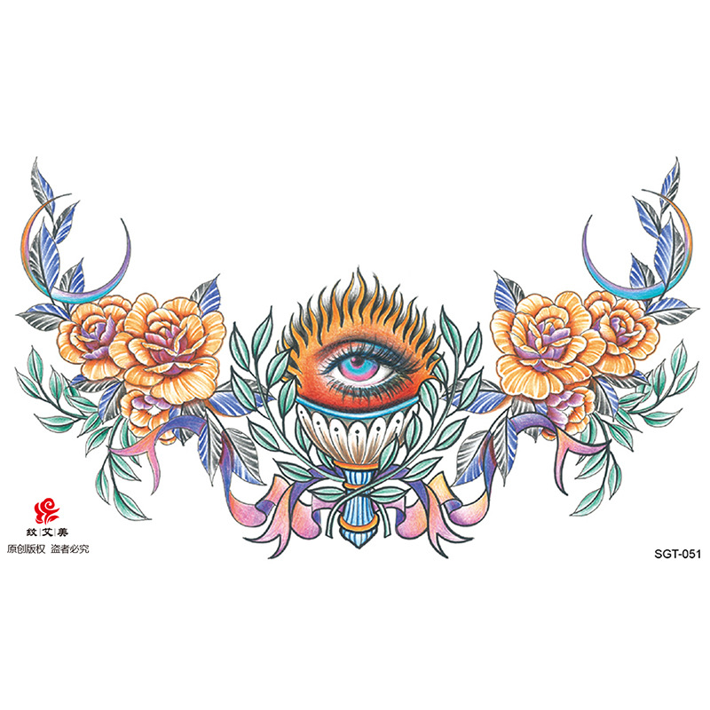 Tres lados pasta de pecho de Buda Guanyin Lotus imagen grande duradera fábrica en stock al por mayor Sobre hombro dragón tatuaje pegatinas