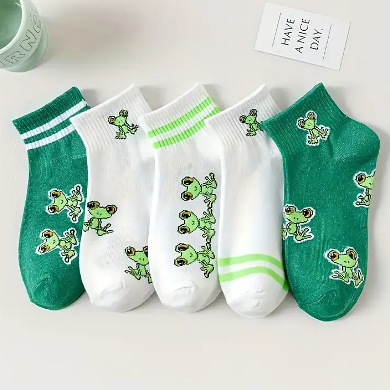 Socks Women's Mid-tube Socks Women's Trendy Cartoon Green Frog Socks Men's Couple's All-match Men's Sports Socks