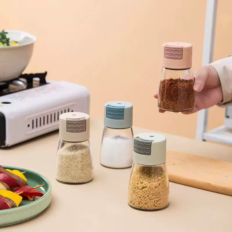 定量调味罐玻璃调料瓶厨房按压佐料瓶烧烤调料罐计量盐罐厨房神器