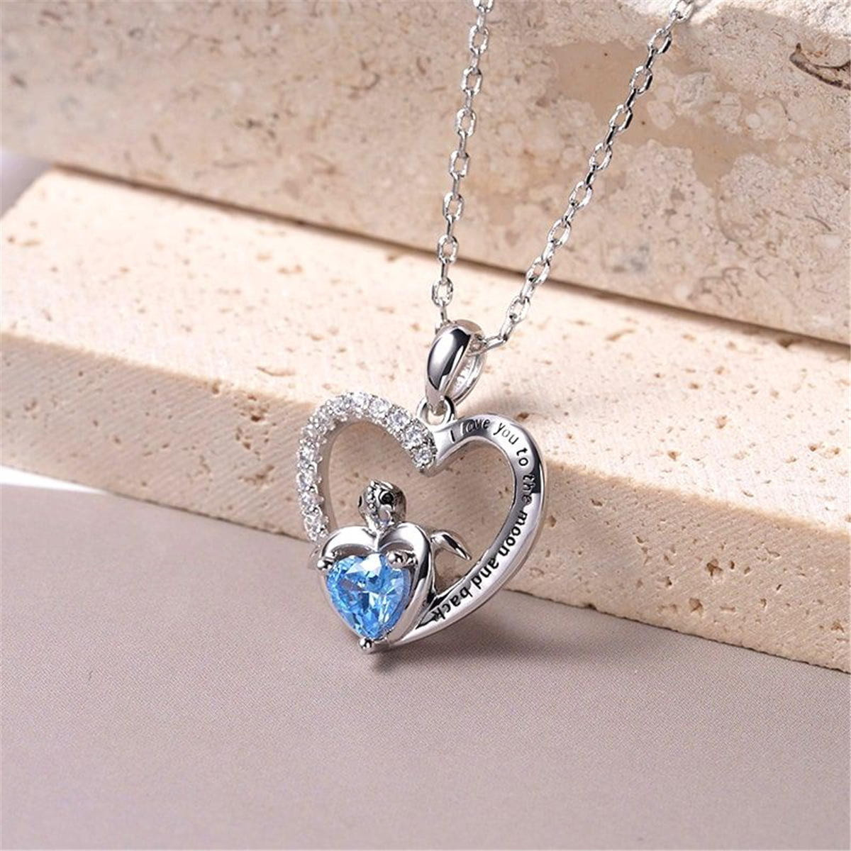 Collana con ciondolo tartaruga in cristallo blu a forma di cuore, alla moda e versatile, per donna_voghion.com