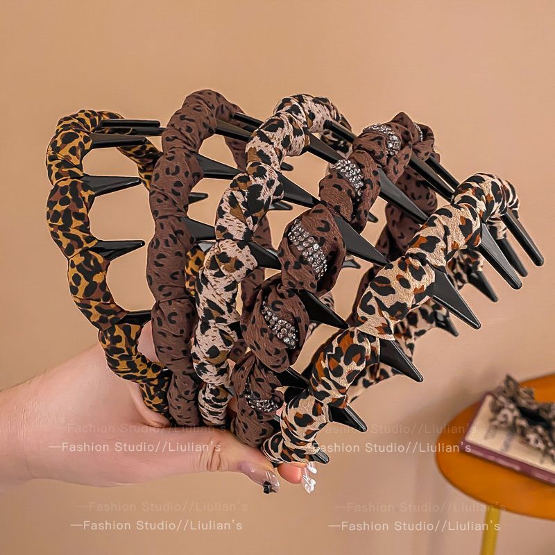 Vintage Leopardenmuster Damen 2025 Neues hohes Totenkopf-Haarband für den Alltag, zum Bügeln, Gesichtwaschen, als Haarspange_voghion.com