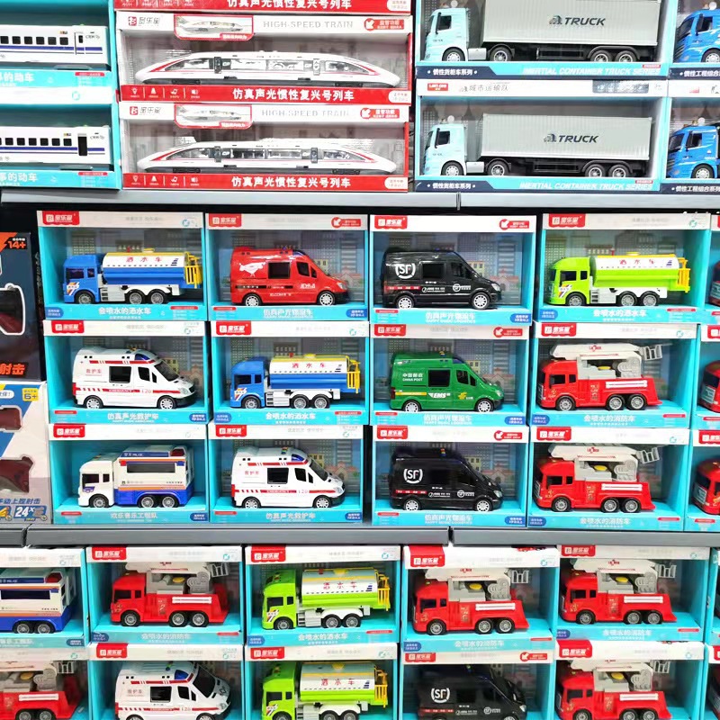 Baole Star's Inertia Car Project Excavator Sprinkler Fire Fighting Ladder Mixing Set Boy Model