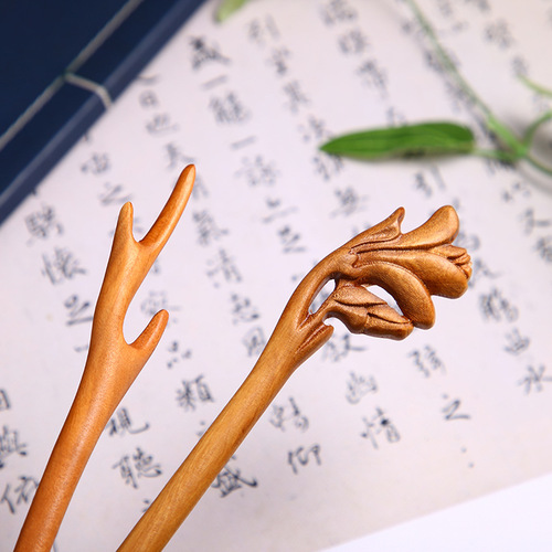 Peachwood hairpins, deer antlers finished products of the same style, gift to your girlfriend in ancient costume, antique style peachwood hairpins manufacturer wholesale
