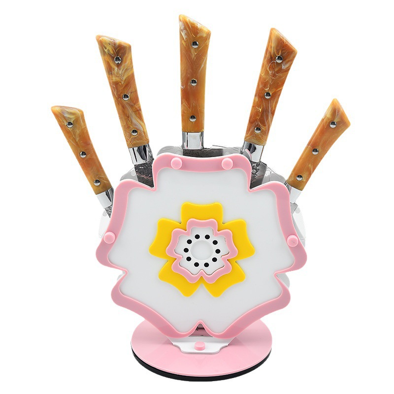 Cuchillo de cocina doméstica con forma de flores de siete piezas cuchillo acrílico cuchillo de cocina regalo conjunto de cuchillos