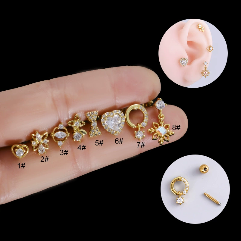 Серебряные серьги с zirconами и бантом, модное пирсинг, корейский стиль