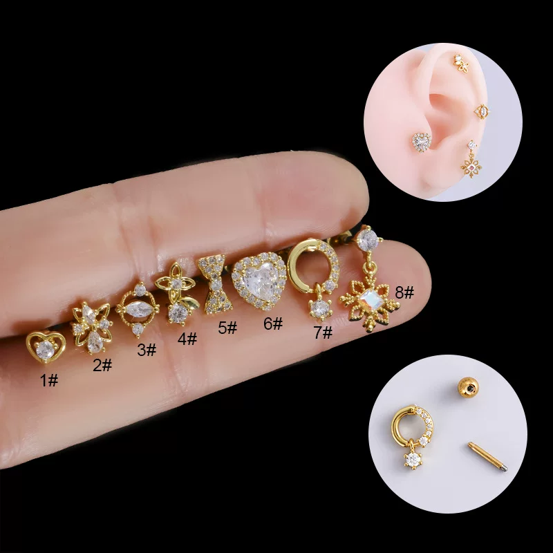 Серебряные серьги с zirconами и бантом, модное пирсинг, корейский стиль