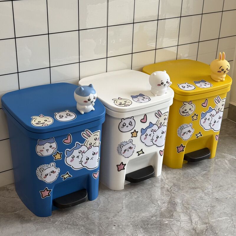 Jiyi Trash Bin Household Living Room Kitchen Bedroom Toilet Cute Usaki Large Capacity Foot Trash Basket with Lid