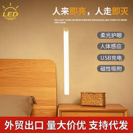 智能无线充电人体感应小夜灯免布线家用过道衣橱LED灯条跨境批发