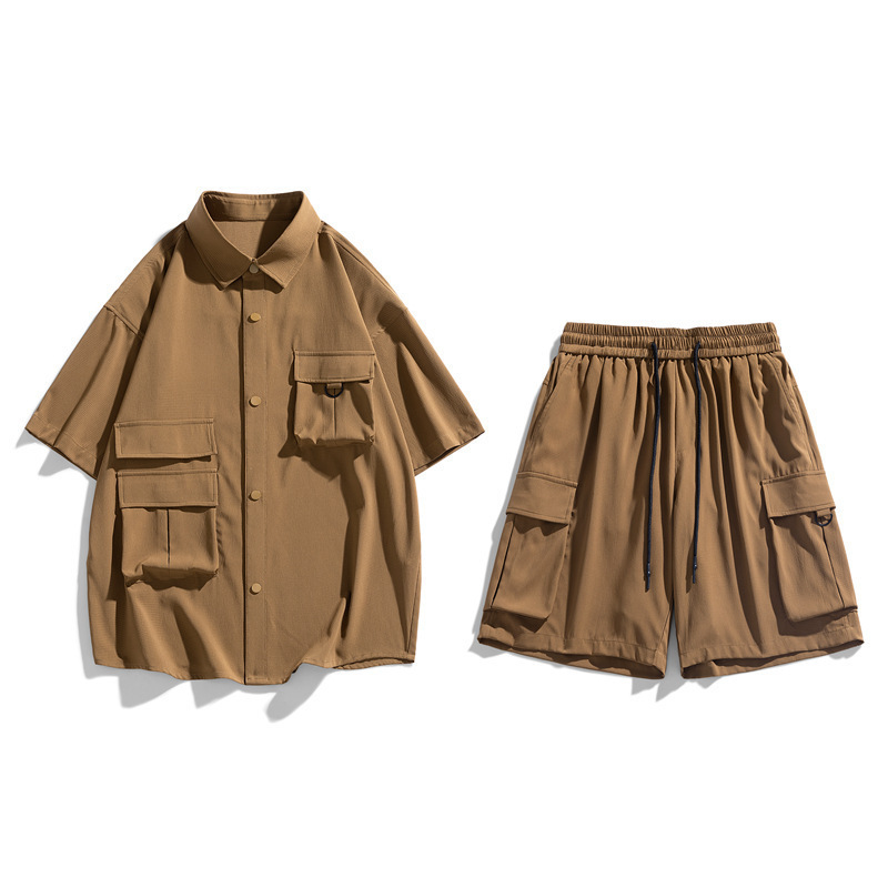 Chantalones casuales de tendencia nacional para hombres de verano de manga corta marca de tendencia universal pantalones cortos deportivos de dos piezas conjunto de pareja al por mayor