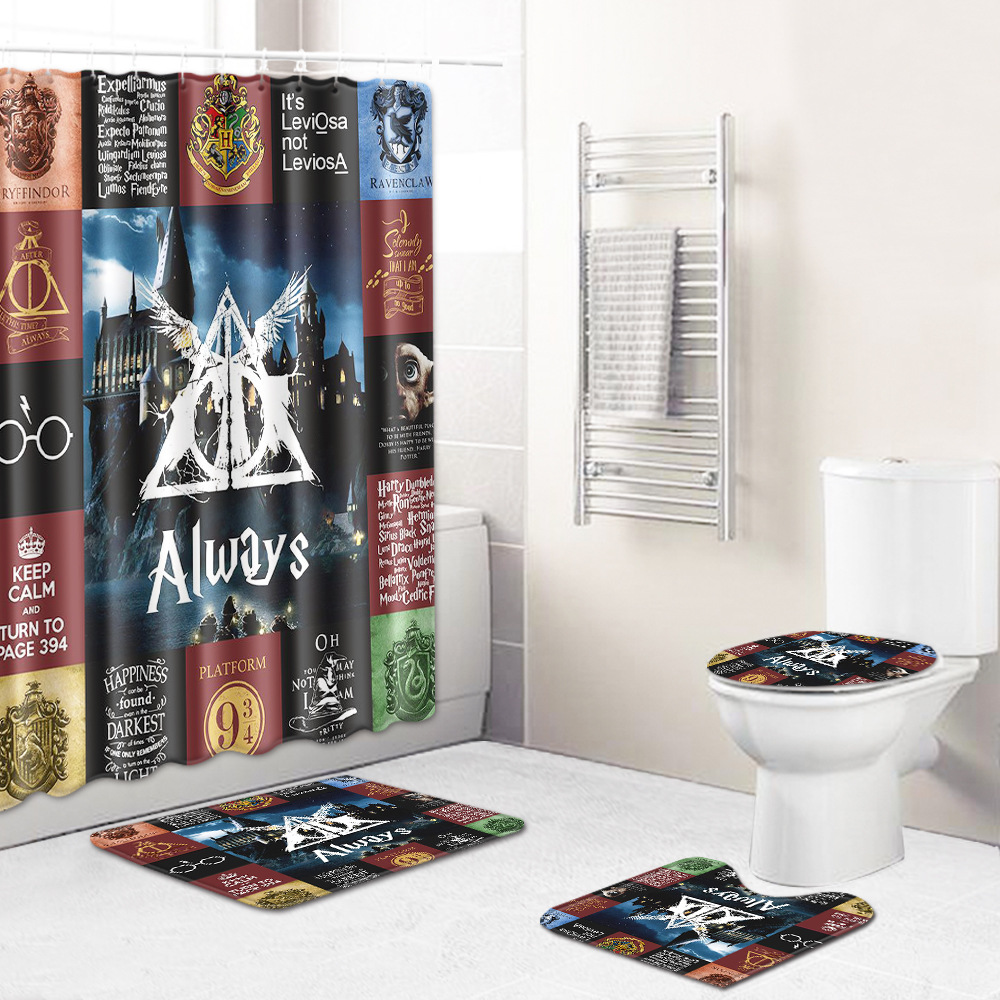 跨境热销新款创意浴室浴帘四件套地毯家用卫生间马桶防滑地垫代发