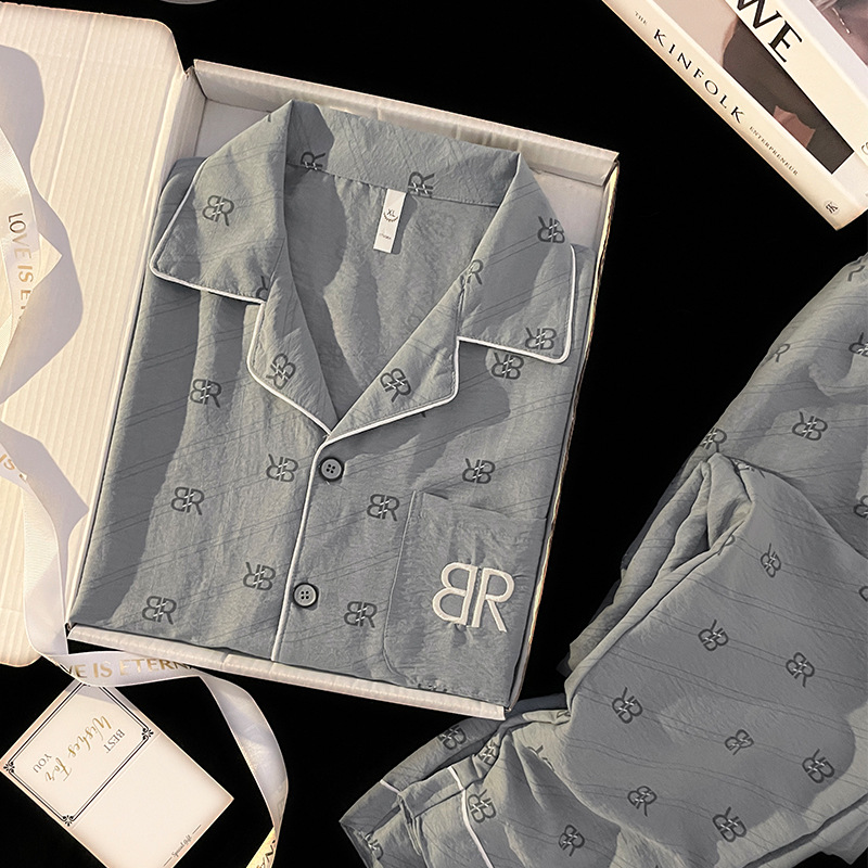 Pijama de hombre primavera y otoño delgada nube de algodón de manga larga pantalones largos para niños verano día ropa de casa 2024 nuevo conjunto