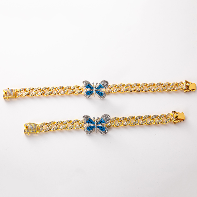 Butterfly Ankle Chain With Rhinestone Bow And Cuban Link Style_voghion.com