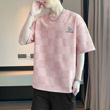 短袖t恤男夏季薄款潮牌拼色宽松加肥加大码圆领半袖衣服T体恤男装