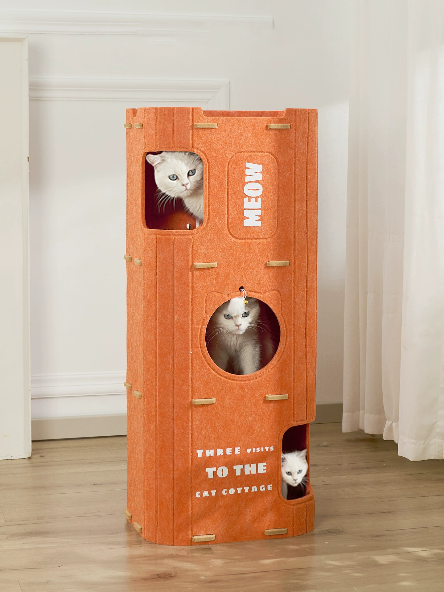 Многослойное кошачье гнездо, универсальная рамка для восхождения кошек на все времена года, встроенные принадлежности для кошек с дырочками в дереве, двухслойная доска для когтей, устойчивая к царапинам и не проливает крошки.