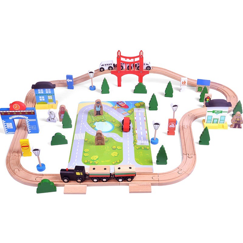 Tren eléctrico Xinyun Tren de madera Juego de regalo para niños 80 piezas Juguetes para niños y niñas Juego para padres e hijos de haya