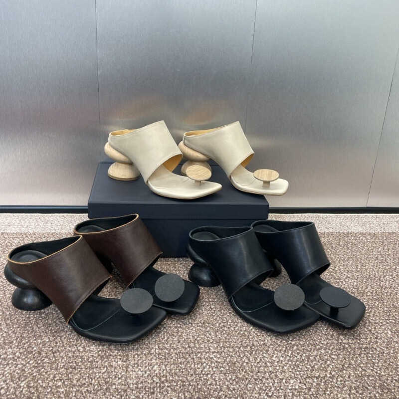 High-Heeled Mules with Square Toe, Solid Wood Chunky Heels, and a Closed-Toe Design, Similar to Uma, for Export