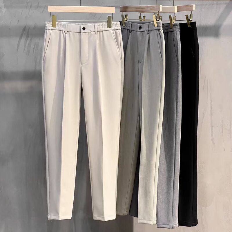 Spring and Autumn draping cropped skinny suit pants men's business casual straight slim-fit anti-wrinkle non-ironing suit trousers fashion