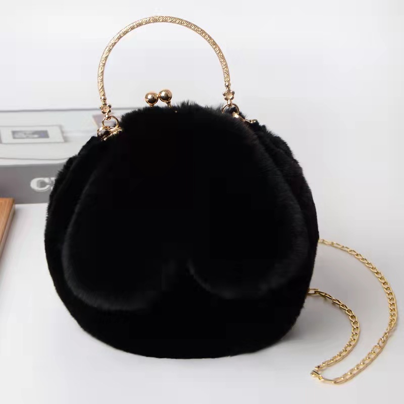 Plush bag female oblique cross portable Princess bag imitation fur plush bag new chain bag versatile rabbit ear bag