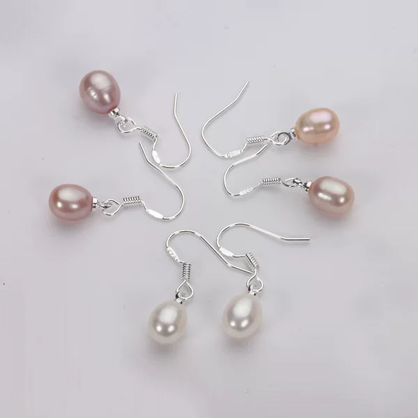 7-8-9mm Natural Freshwater Pearl Earrings, Teardrop Ear Hooks, 925 Silver Plated Single Hook Trendy Style, New Spring Model