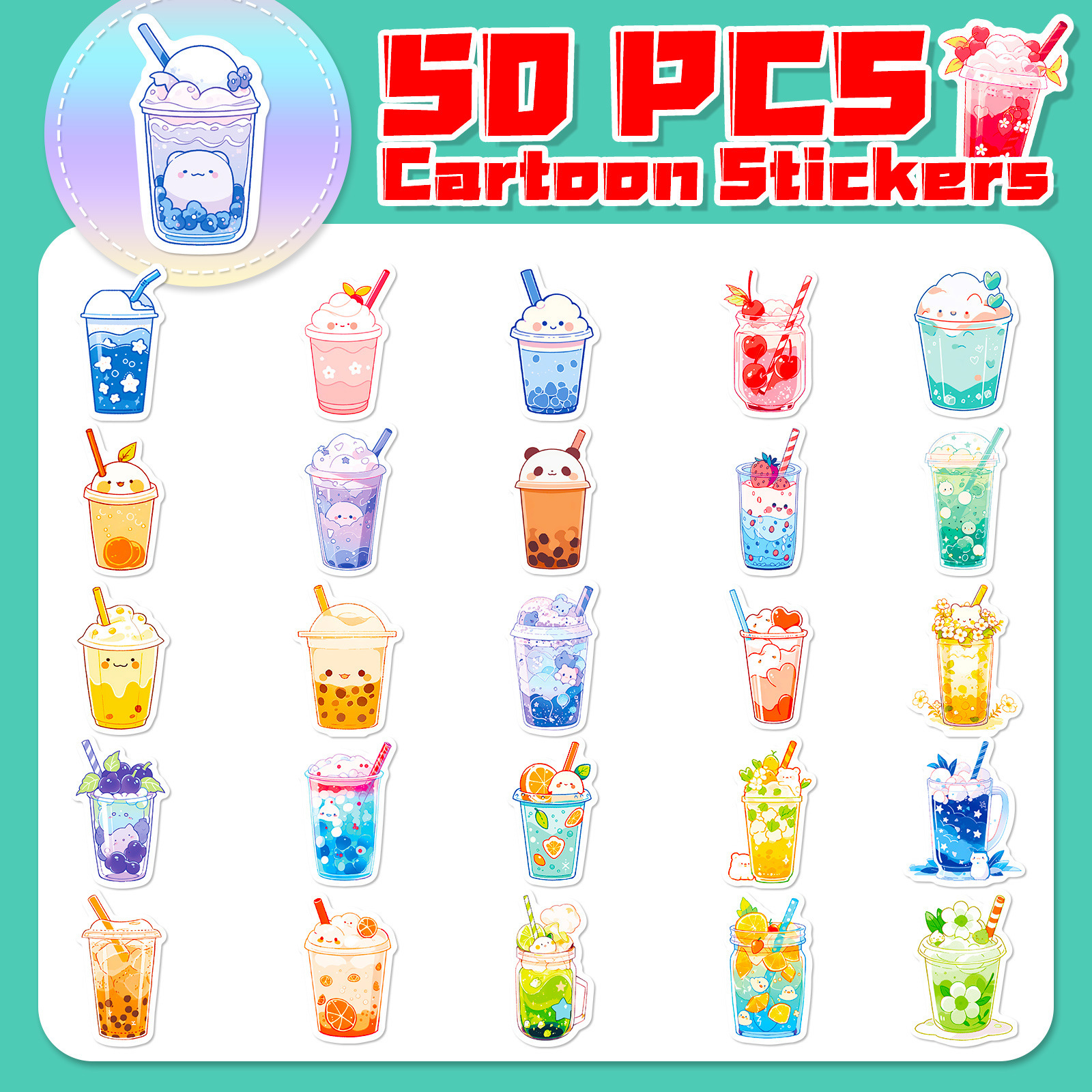 20g Weight Stickers Stationery Type 50 PCS/Package Quantity School Occasion PP Material Animal, Cartoon, Graffiti Pattern Cute Style 50 PCS/Package Animal Cartoon Graffiti School PP Cute Stickers 5