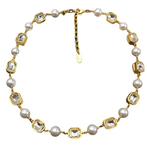 Second-hand real gold-plated necklace bracelet, glass pearl double-sided faceted gemstone necklace, clavicle chain, versatile bracelet