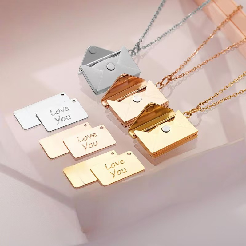 Engraved Envelope Necklace In Stainless Steel For Women_voghion.com