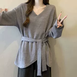 新款春秋大码中长款不规则300斤宽松慵懒风长袖V领正肩T恤女上衣