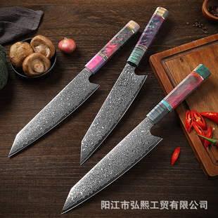 Damascus One-piece Knife Japanese-style Fish-raw Meat Cutter Stable Wood Octagonal Handle 67-layer Steel Stabbing Knife