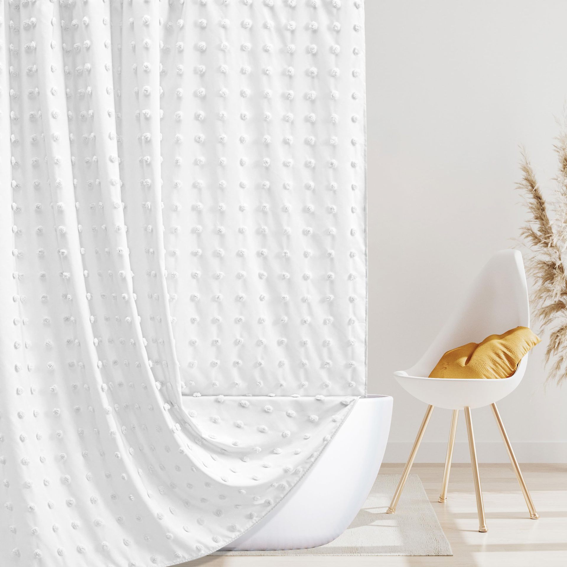 Amazon's Best-Selling Doudou Cut Flower Boho Polyester Fabric Shower Curtain, Waterproof, Thickened, with Tassels, Modern and Simple for the Bathroom