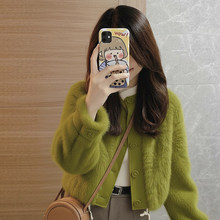 绿色仿水貂毛环保皮草外套女冬短款皮毛一体独特漂亮毛毛绒厚大衣