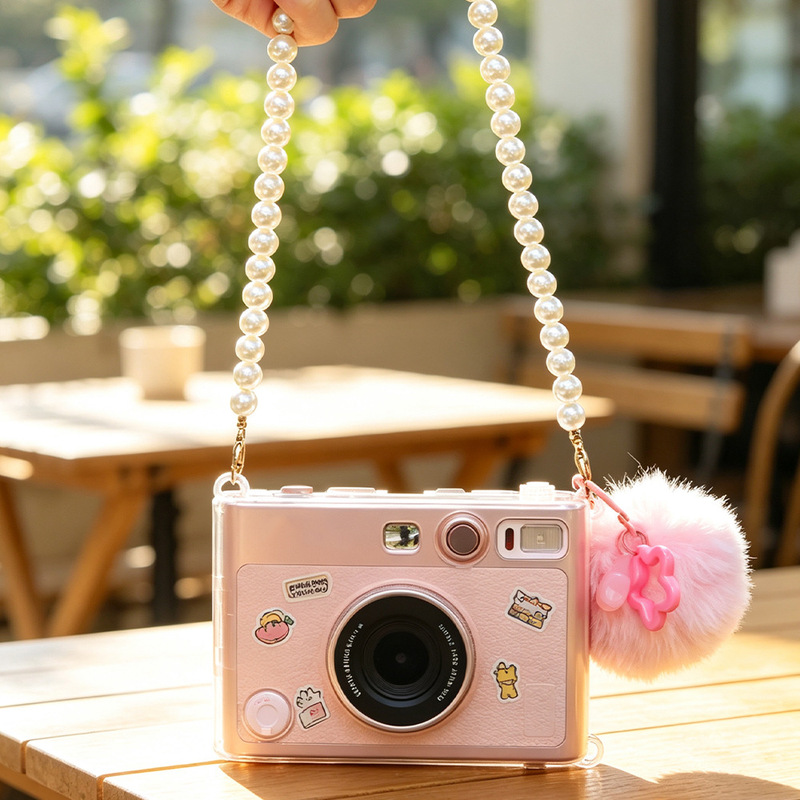Polaroid instax mini EVO pink transparent crystal case anti-shock PC crystal case protective cover with strap