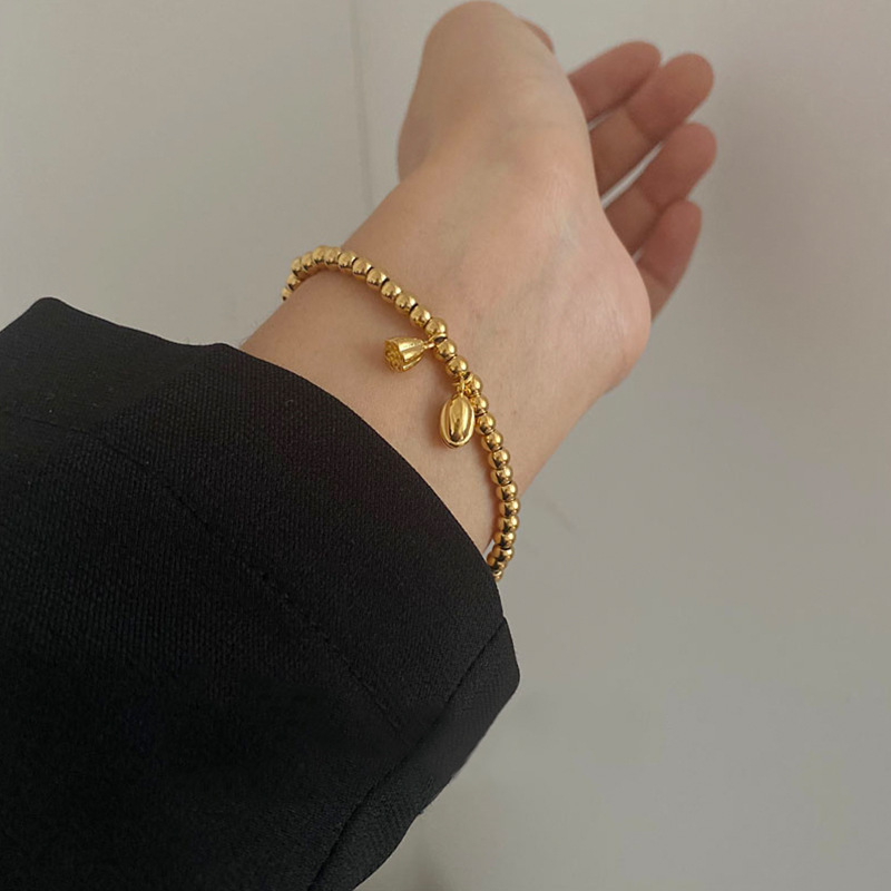 New Two-time Lotus Bracelet Ancient Heritage Lotus Seed Elastic Hand Rope Niche Titanium Steel Non-fading Bead Jewelry