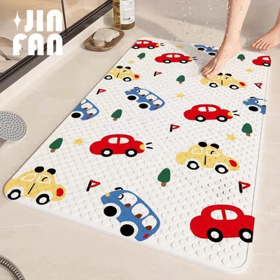 Bathroom anti-slip mat for children, shower room baby bath anti-fall waterproof mat, toilet bathroom suction cup foot mat (Avtomobil döşəmə paspasları) - car-red-yellow-blue-square-suction-cup-floor-mat-4070cm