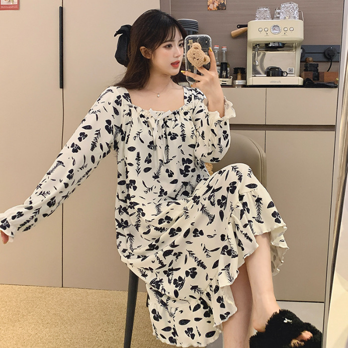 Fábrica directa con cojín de pecho desmontable de ternilla pijama de manga larga primavera y otoño estilo coreano chaqueta dulce ropa larga para el hogar