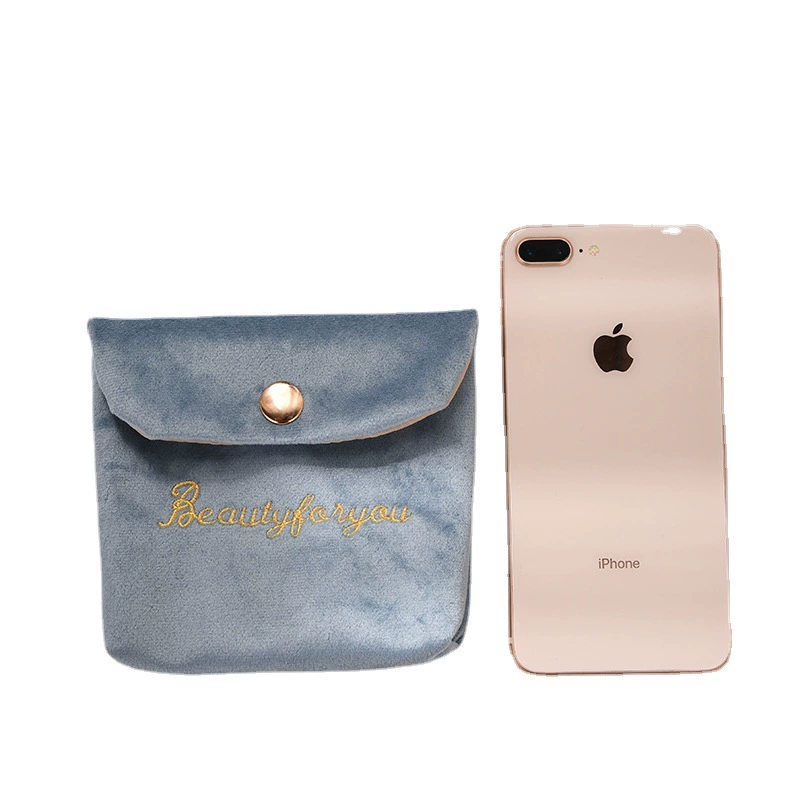 Makeup pouch velvet buckle, embroidered small handheld cosmetic bag, 14×12.5×2 cm