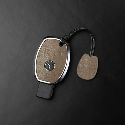 Specially Designed for Mercedes Key Covers: C-Class, S-Class, E-Class, Slc, V-Class, Gla, Glc, Gle, Glk. Made of Genuine Leather, High-End Shell (Car key bag) - mercedes-benz-c-class-3-button-key-fob-case-minimalist-cord-elephant-gray