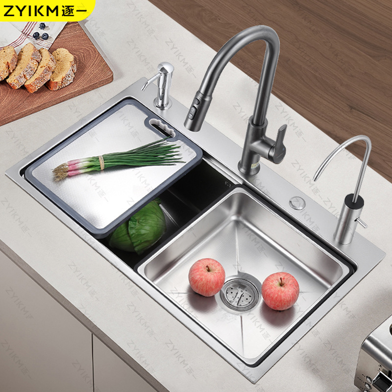 Fregadero en relieve grueso de acero inoxidable SUS304 de 5.0 de espesor, fregadero de cocina, fregadero, lavabo individual grande superior, medio e inferior